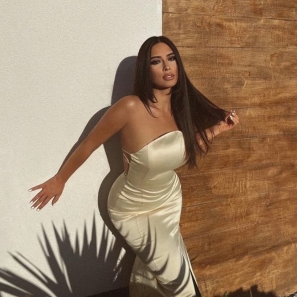 ZARA CHAMPAGNE SATIN EFFECT STRAPLESS TIE UP STRAPPY BACK MIDI MAXI DRESS $129.9 - Picture 12 of 17